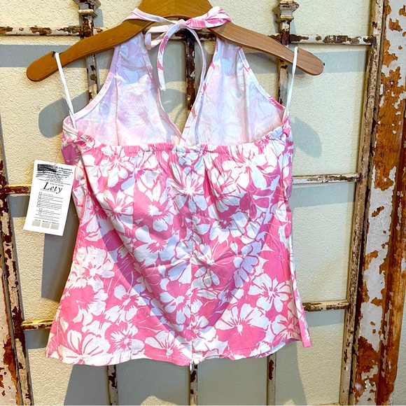 NWT Leti Pink & white floral halter top - Picture 2 of 16